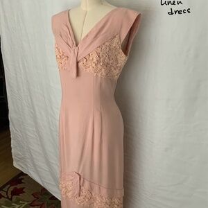 1950s Pink Linen dress Size 8